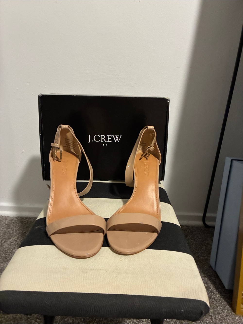 J. Crew Beige Leather Ankle-Strap Heels